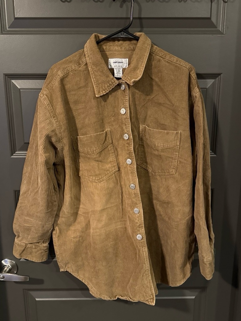 Soho Jeans New York Vintage Tan Corduroy Button-Down Shirt L